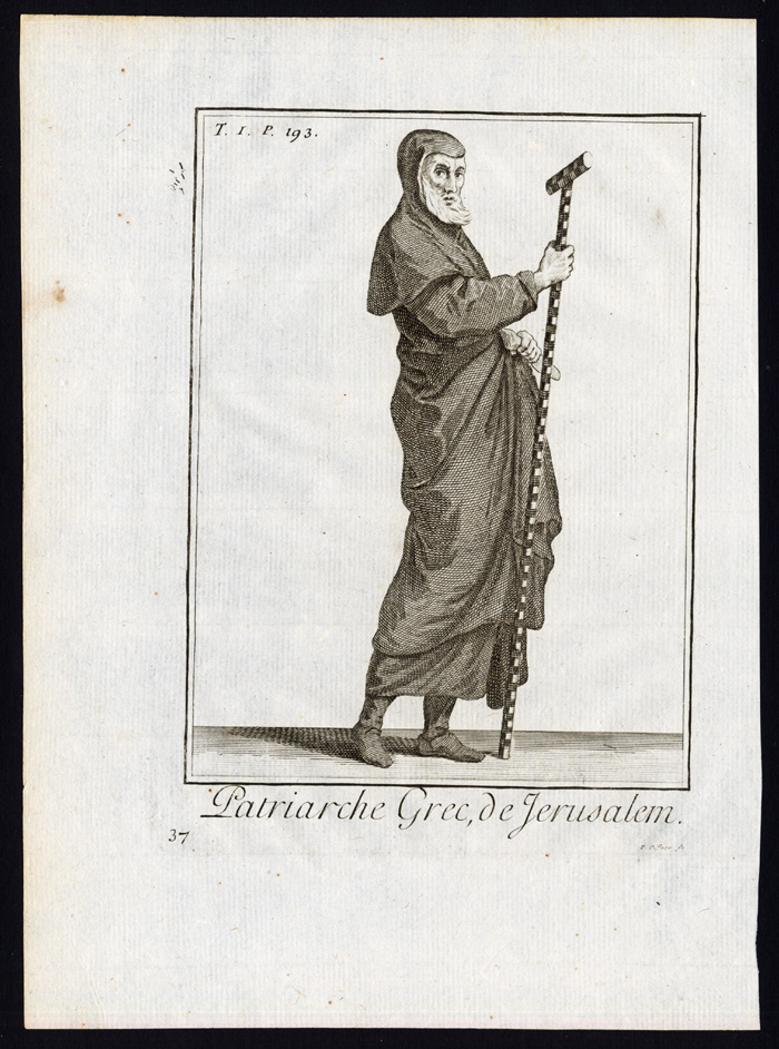 , Antique Religious Print-GREEK ORTHODOX PATRIARCH OF JERUSALEM-Helyot-1792, Pictura Antique Prints