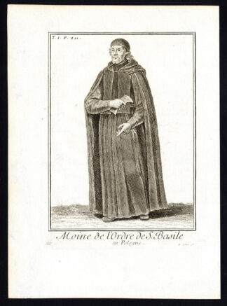 Antique Religious Print-MONK-ORDER OF SAINT BASIL OF CAESAREA-GREECE-Helyot-1792