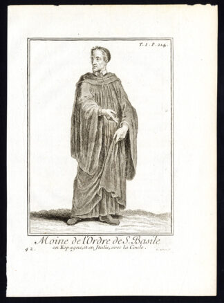 7 Antique Religious Prints-ORDER OF SAINT BASIL-MONK-NUN-SPAIN-ITALY-Helyot-1792