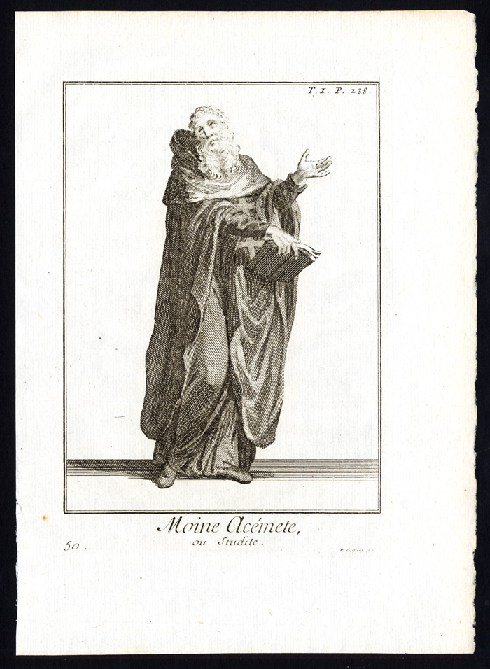 , 2 Antique Religious Prints-STUDITE MONK-STOUDIOS-NUN-GREECE-TURKEY-Helyot-1792, Pictura Antique Prints
