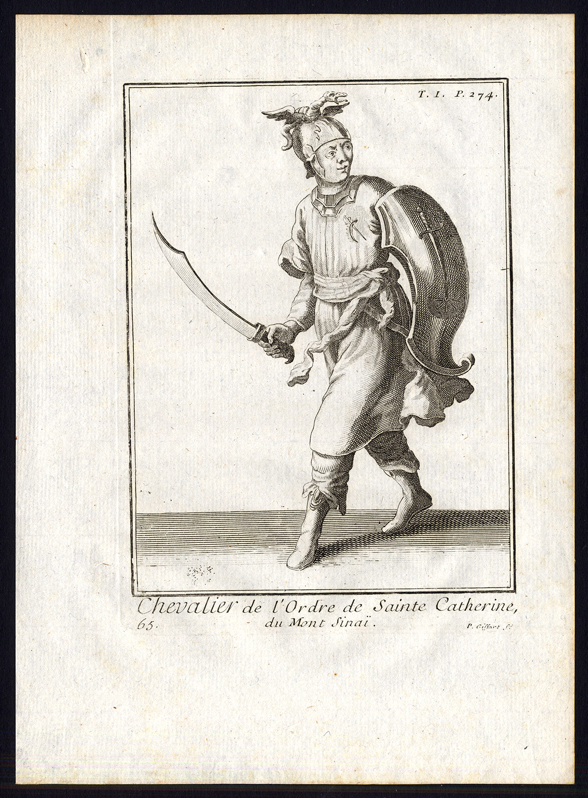 , Antique Religious Print-ORDER OF SAINT CATHERINE OF SINAI-KNIGHT-Helyot-1792, Pictura Antique Prints