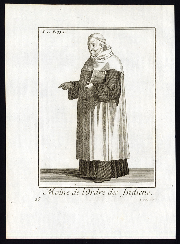 , Antique Religious Print-MONK OF THE INDIAN ORDER-ORDRE DES INDIENS-Helyot-1792, Pictura Antique Prints