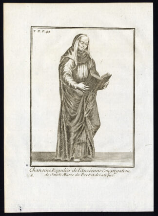 Antique Religious Print-CANON REGULAR OF THE ORDER OF SAINT MARY-Helyot-1792