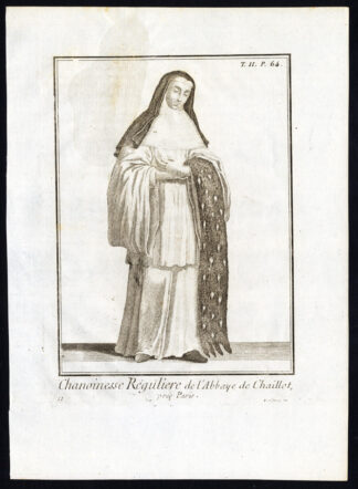 Antique Religious Print-CANON REGULAR OF THE CHAILLOT ABBEY-PARIS-Helyot-1792