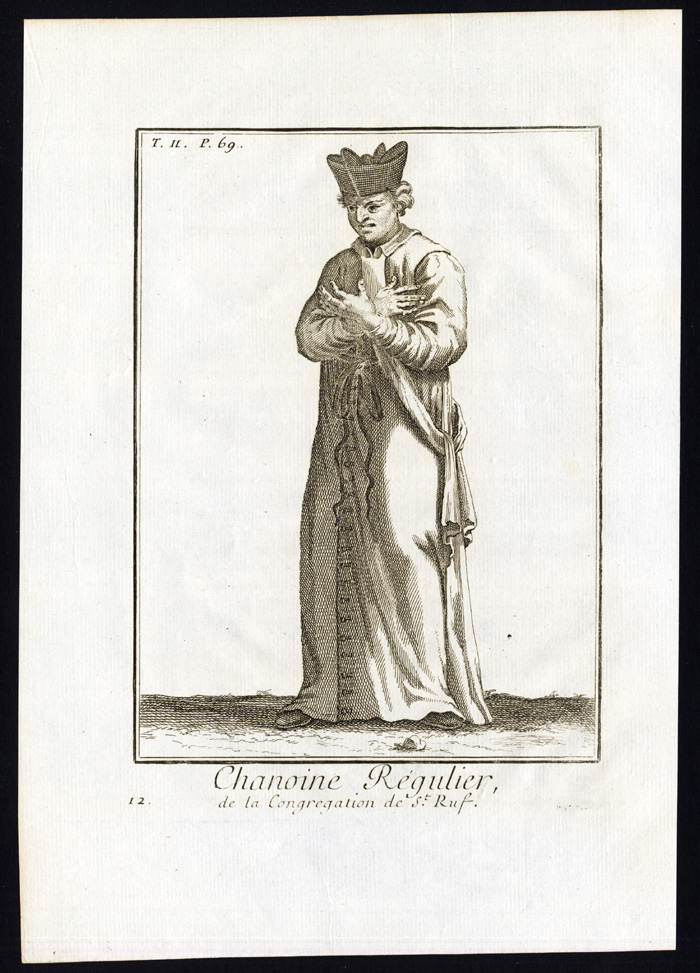 , Antique Religious Print-CANON REGULAR-CONGREGATION OF SAINT RUFUS-Helyot-1792, Pictura Antique Prints