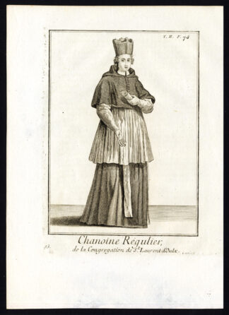 Antique Religious Print-CANON REGULAR-SAN LORENZO OF OULX-LAWRENCE-Helyot-1792