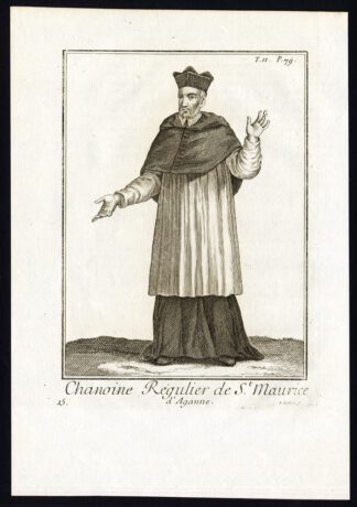 Antique Religious Print-CANON REGULAR-SAINT MAURICE-AGAUNE-MORITZ-Helyot-1792