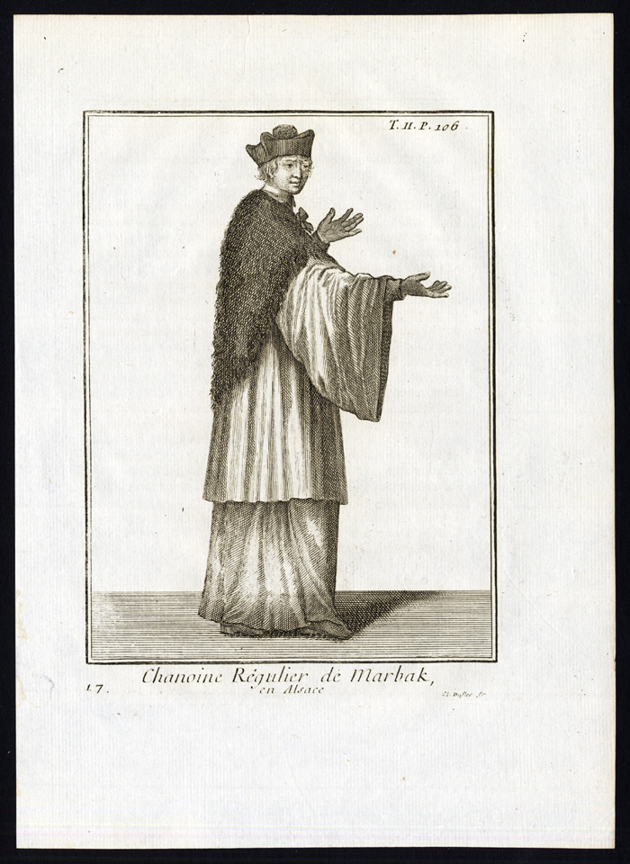 , Antique Religious Print-CANON REGULAR-MARBAK-MARBACHE-ALSACE-FRANCE-Helyot-1792, Pictura Antique Prints
