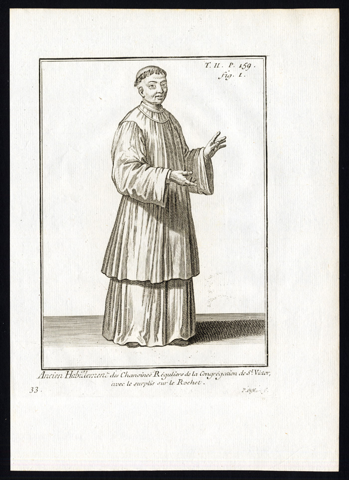, 7 Antique Religious Prints-SAINT VICTOR-COSTUME-HABIT-Helyot-1792, Pictura Antique Prints