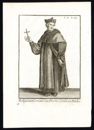 5 Antique Religious Prints-CROSS BEARERS-PRIEST-HABIT-CROISIER-ITALY-Helyot-1792