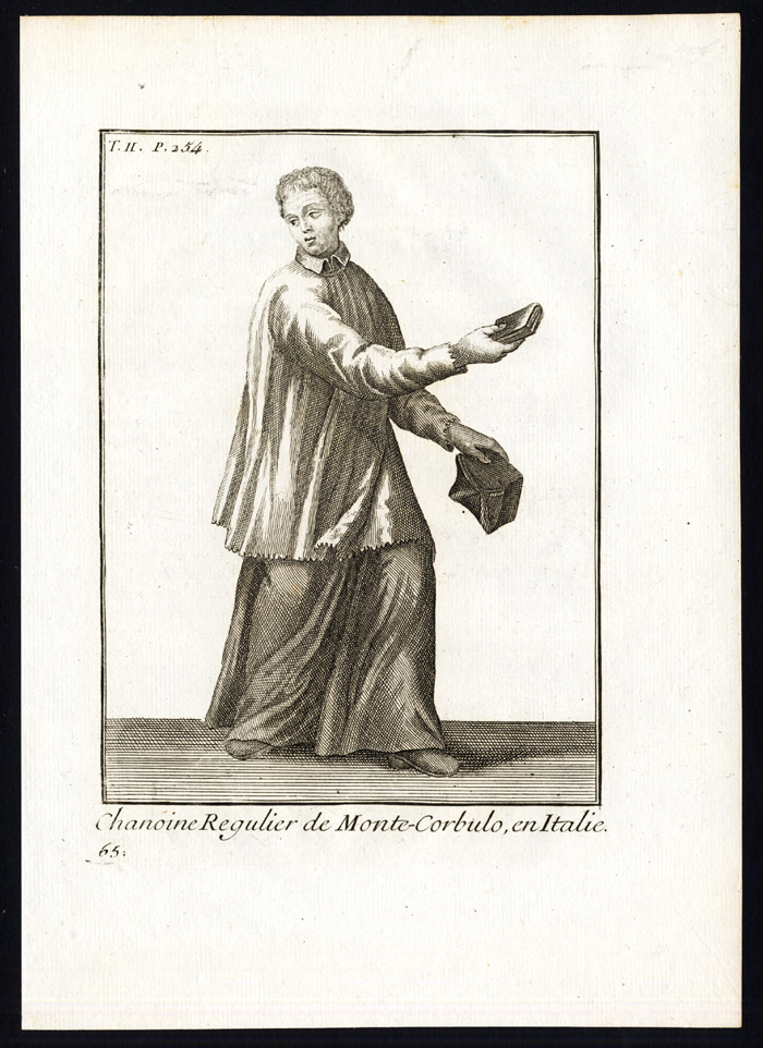, Antique Religious Print-CANON REGULAR-MONTE CORBULO-ITALY-Helyot-1792, Pictura Antique Prints