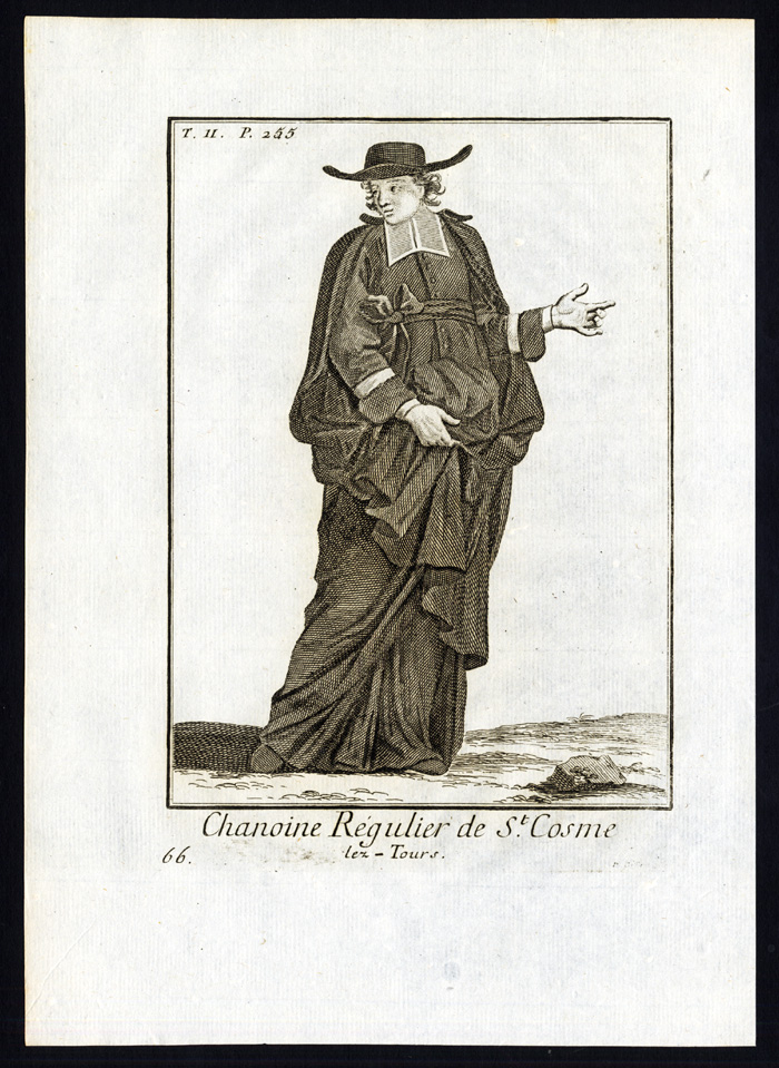 , Antique Religious Print-CANON REGULAR-SAINT COSME-TOURS-FRANCE-Helyot-1792, Pictura Antique Prints