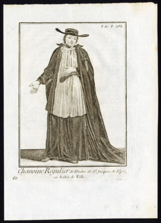 6 Antique Religious Prints-CANON REGULAR-ORDER OF SANTIAGO-SPAIN-Helyot-1792