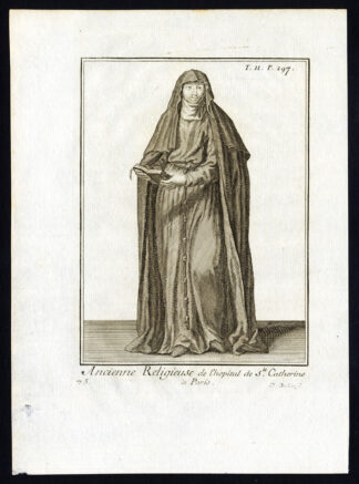 Antique Religious Print-SAINT CATHERINE-HOSPITAL-PARIS-NUN-Helyot-1792