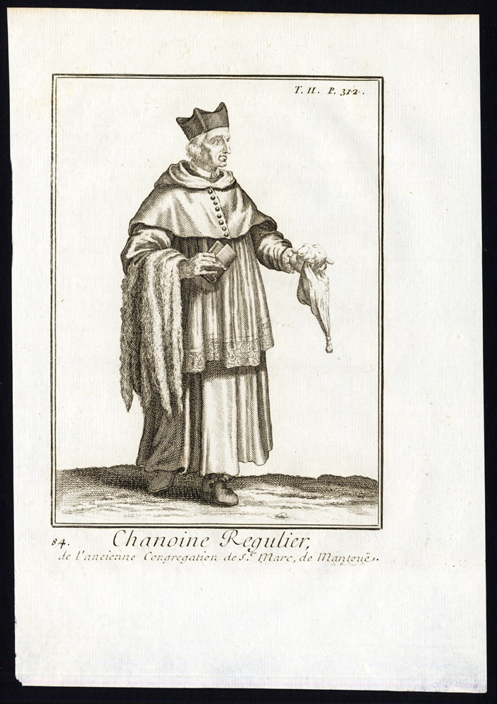 , Antique Religious Print-CANON REGULAR-SAINT MARC OF MANTUA-ITALY-Helyot-1792, Pictura Antique Prints