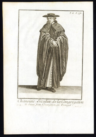 Antique Religious Print-CANON SECULAR-SAINT JOHN-EVANGELIST-PORTUGAL-Helyot-1792