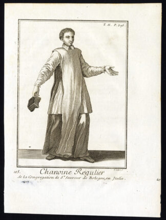 Antique Religious Print-CANON REGULAR-HOLY SAVIOUR OF BOLOGNA-ITALY-Helyot-1792