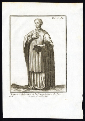 2 Antique Religious Prints-CANON REGULAR-CONGREGATION OF FRANCE-Helyot-1792