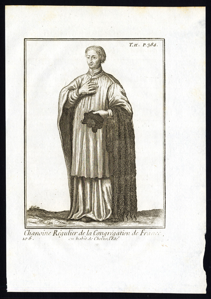 , 2 Antique Religious Prints-CANON REGULAR-CONGREGATION OF FRANCE-Helyot-1792, Pictura Antique Prints