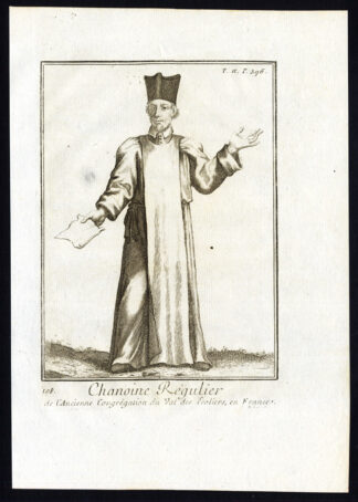 Antique Religious Print-CANON REGULAR-VAL DES ECOLIERS-FRANCE-PRIEST-Helyot-1792