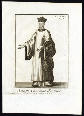 Antique Religious Print-CANON REGULAR-ABBEY OF SAINT DENIS-REIMS-Helyot-1792