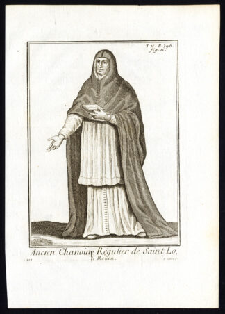Antique Religious Print-CANON REGULAR-SAINT LO-FRANCE-ROUEN-PRIEST-Helyot-1792