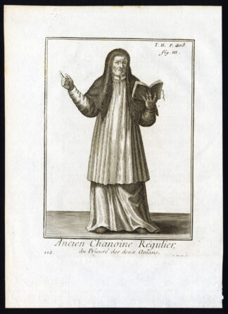 Antique Religious Print-CANON REGULAR-PRIEURE DES DEUX AMANTS-FRANCE-Helyot-1792