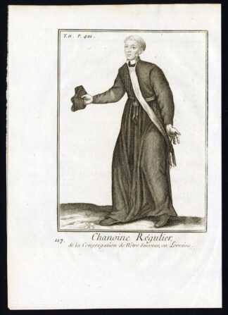 Antique Religious Print-CANON REGULAR-LORRAINE-FRANCE-PRIEST-Helyot-1792