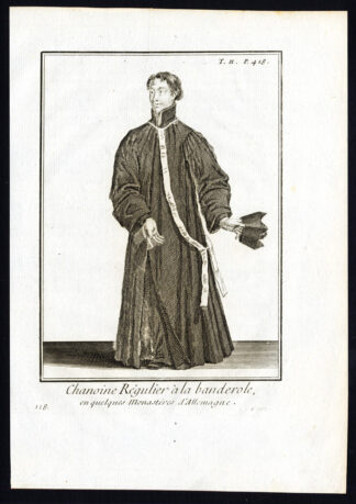 Antique Religious Print-CANON REGULAR-BANNER-GERMANY-MONASTERY-Helyot-1792