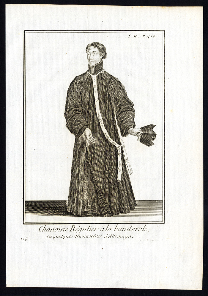 , Antique Religious Print-CANON REGULAR-BANNER-GERMANY-MONASTERY-Helyot-1792, Pictura Antique Prints