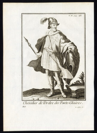 Antique Religious Print-KNIGHT OF THE LIVONIAN BROTHERS OF THE SWORD-Helyot-1792