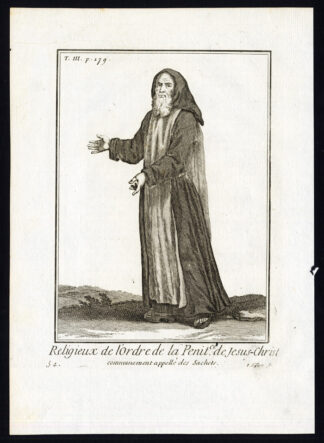 Antique Religious Print-ORDER OF PENITENCE OF JESUS CHRIST-MONK-NUN-Helyot-1792