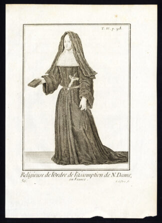 2 Antique Religious Prints-ASSOMPTION DE NOTRE DAME-ORDER-NUN-FRANCE-Helyot-1792