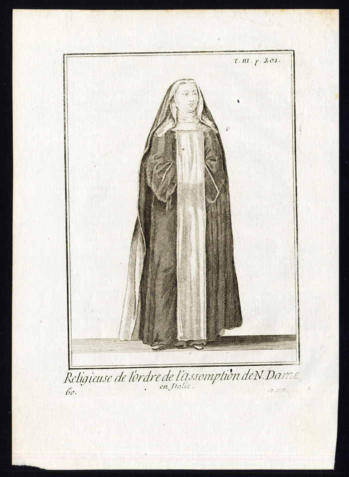 , 2 Antique Religious Prints-ASSOMPTION DE NOTRE DAME-ORDER-NUN-FRANCE-Helyot-1792, Pictura Antique Prints