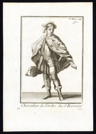 Antique Religious Print-ORDER OF THE HOLY ROSARY-KNIGHT-Helyot-1792