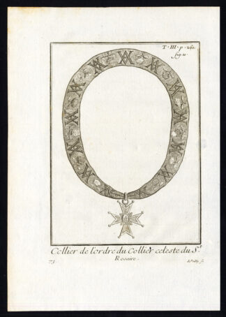 Antique Religious Print-ORDER-DIVINE NECKLACE OF THE HOLY ROSARY-Helyot-1792
