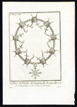 Antique Religious Print-ORDER OF THE CROSS OF JESUS CHRIST-NECKLACE-Helyot-1792
