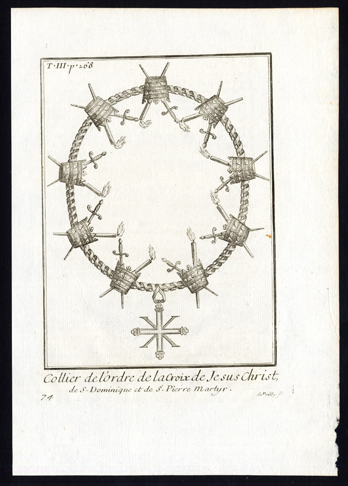 , Antique Religious Print-ORDER OF THE CROSS OF JESUS CHRIST-NECKLACE-Helyot-1792, Pictura Antique Prints