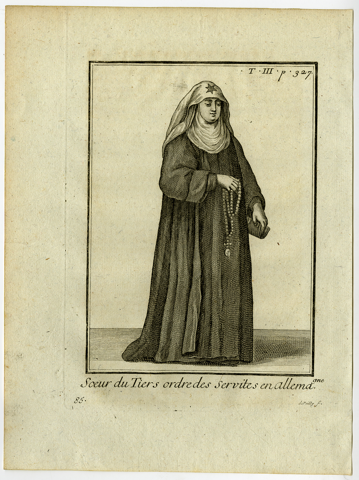 , 6 Antique Religious Prints-SERVITE ORDER-MENDICANTS-CATHOLICS-FRIAR-Helyot-1792, Pictura Antique Prints