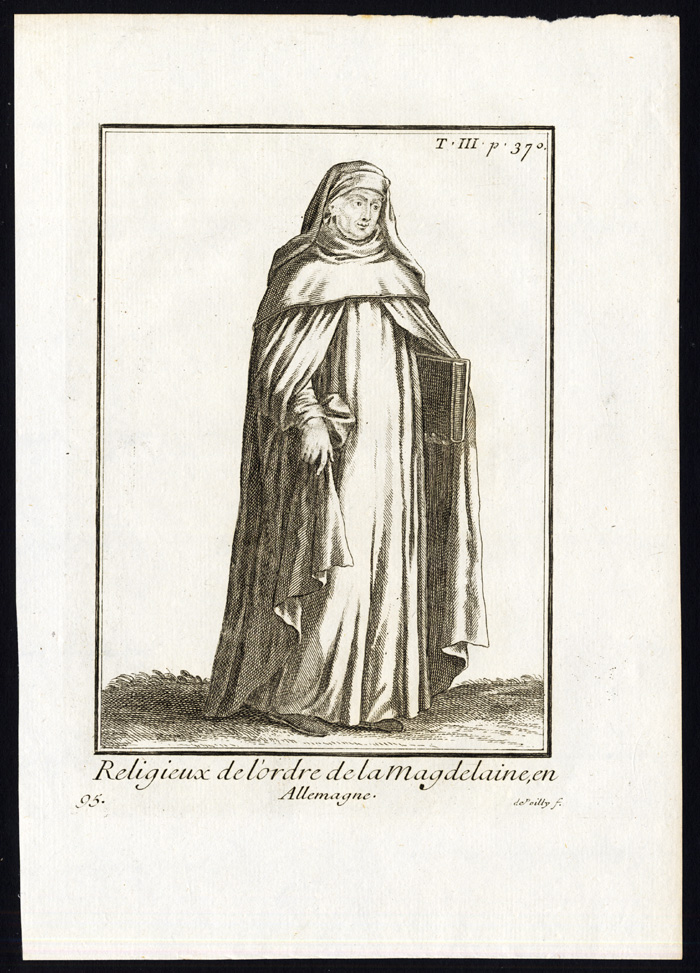 , 4 Antique Religious Prints-ORDRE DE LA PENITENCE DE MADELEINE-Helyot-1792, Pictura Antique Prints