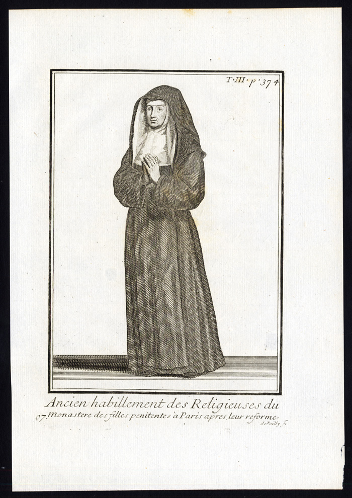 , 4 Antique Religious Prints-ORDRE DE LA PENITENCE DE MADELEINE-Helyot-1792, Pictura Antique Prints