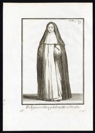 3 Antique Religious Prints-MADELONNETTES-NUN-MAGDALENE-Helyot-1792