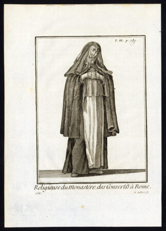 Antique Religious Print-MONASTERY OF THE CONVERTED-NUN-ROME-ITALY-Helyot-1792