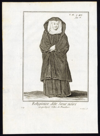 2 Antique Religious Prints-NUN-BLACK SISTER-FLANDERS-BELGIUM-Helyot-1792
