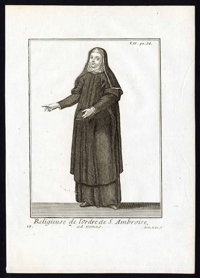, 4 Antique Religious Prints-ORDER OF SAINT AMBROSE-AMBROSIANS-Helyot-1792, Pictura Antique Prints