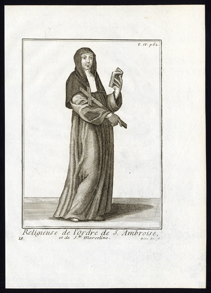, 4 Antique Religious Prints-ORDER OF SAINT AMBROSE-AMBROSIANS-Helyot-1792, Pictura Antique Prints