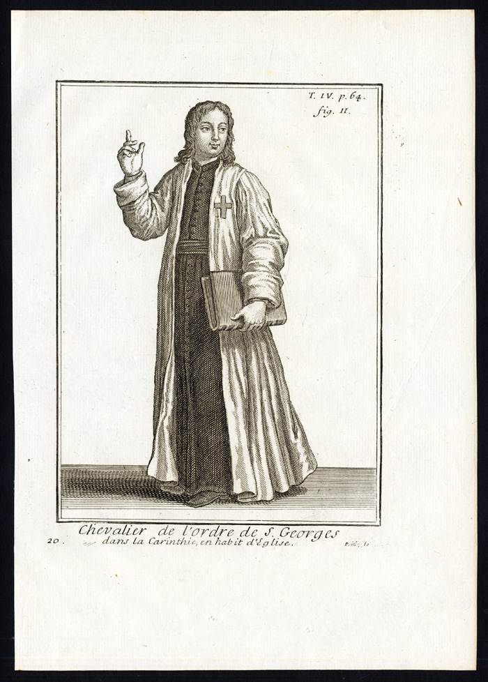 , 6 Antique Religious Prints-KNIGHT-MILITARY ORDER OF SAINT GEORGE-Helyot-1792, Pictura Antique Prints