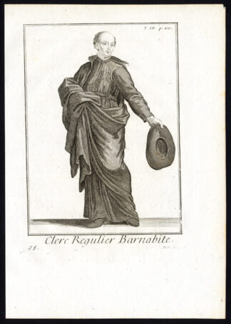 Antique Religious Print-ORDER-BARNABITES-CLERK REGULAR-PRIEST-Helyot-1792