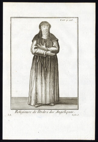 2 Antique Religious Prints-CATHOLIC ORDER-NUN-SISTER-ANGELIC ORDER-Helyot-1792
