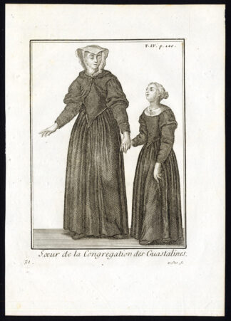 Antique Religious Print-CATHOLIC ORDER-NUN-SISTER-GUASTALINES-Helyot-1792
